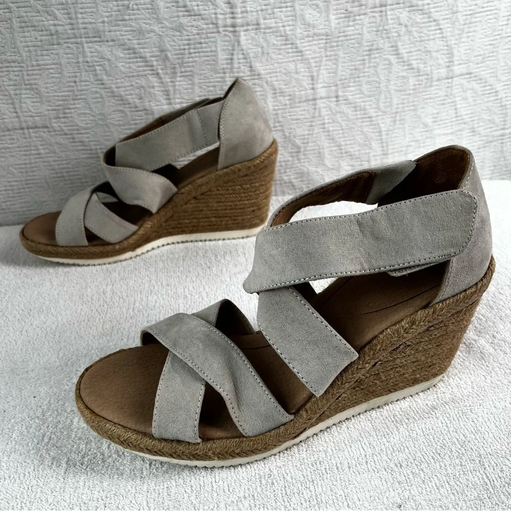 Dr Scholls Visitor Cross Strap Faux Suede Heeled Espadrille Sandal Wedge Shoe 10